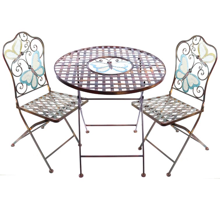 Winston Porter Luanne Butterfly Bistro Set Table and Two Chairs